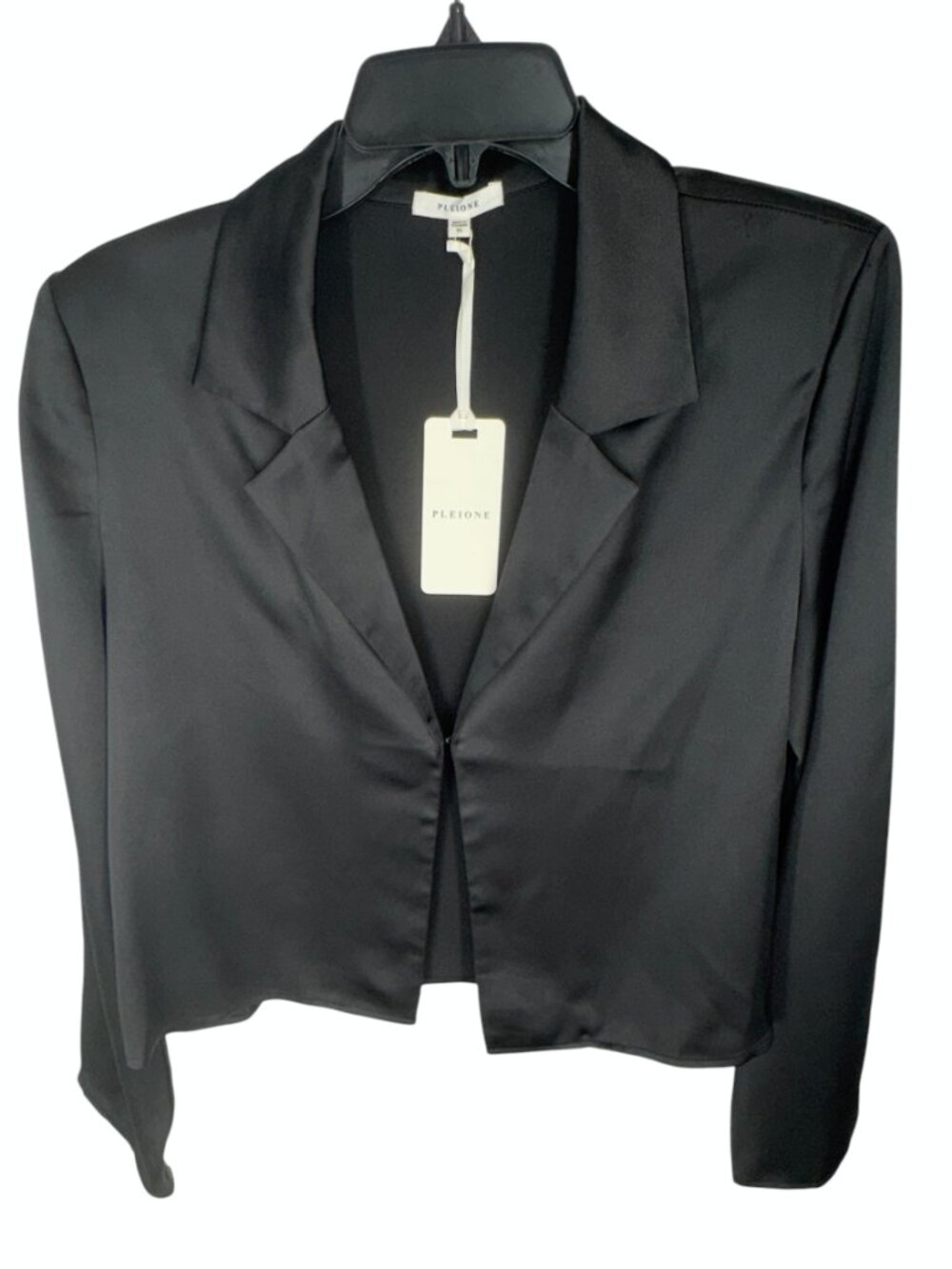 NWT Pleione Black Satin Cropped Blazer